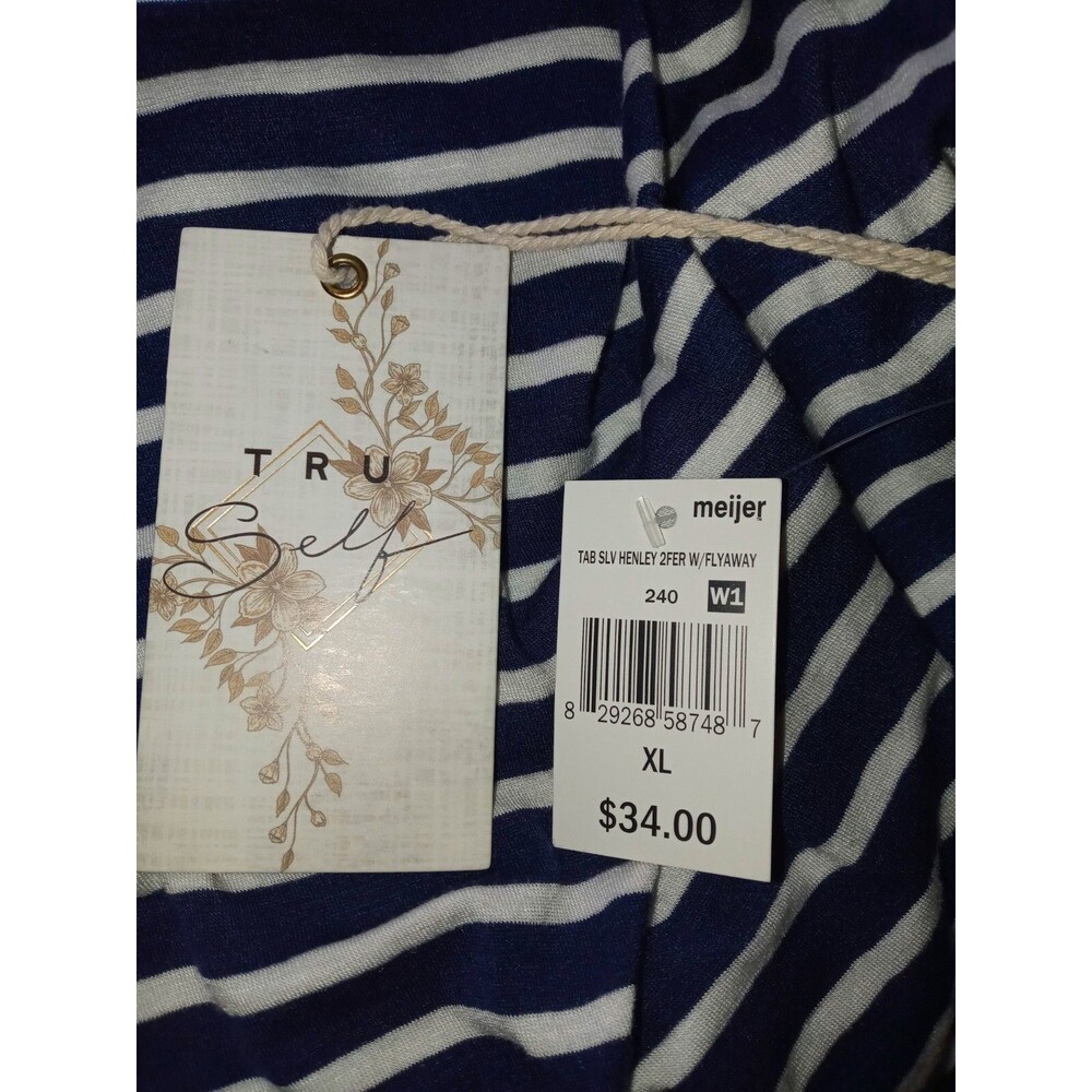 NWT TRUE SELF Womens XL 2Fer Stripes Lace Overlay Nautical Long Sleeve Top Navy - Picture 14 of 16